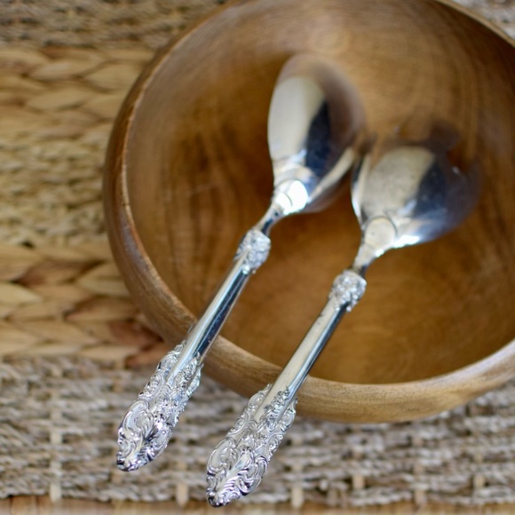 Vtg Godinger GSA Ornate Silver Plate Salad Servers Set Spoon & Fork - Picture 3 of 9